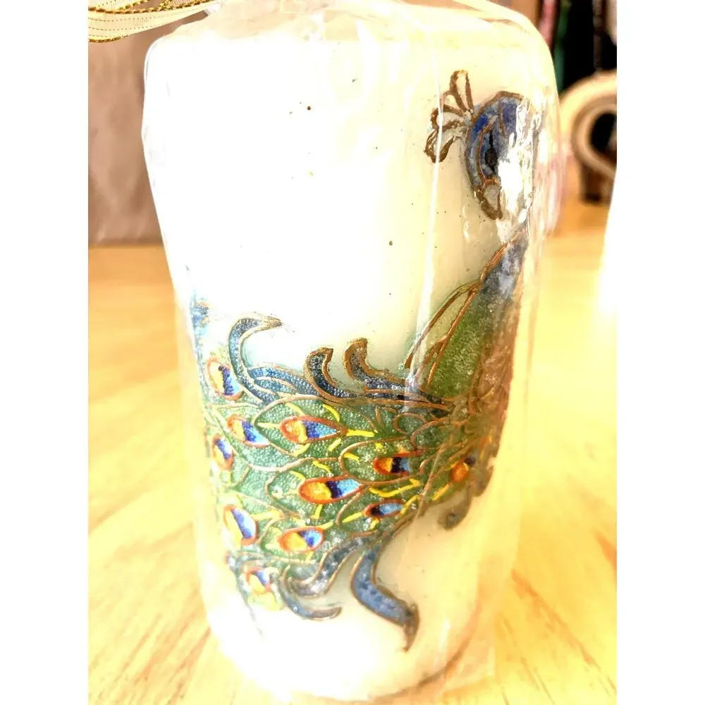 New PIER 1 Unscented PEACOCK PILLAR CANDLE 6